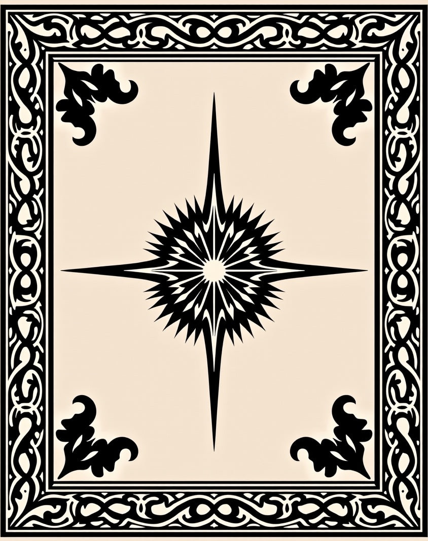 Black Starburst Medallion Beige Border Rug