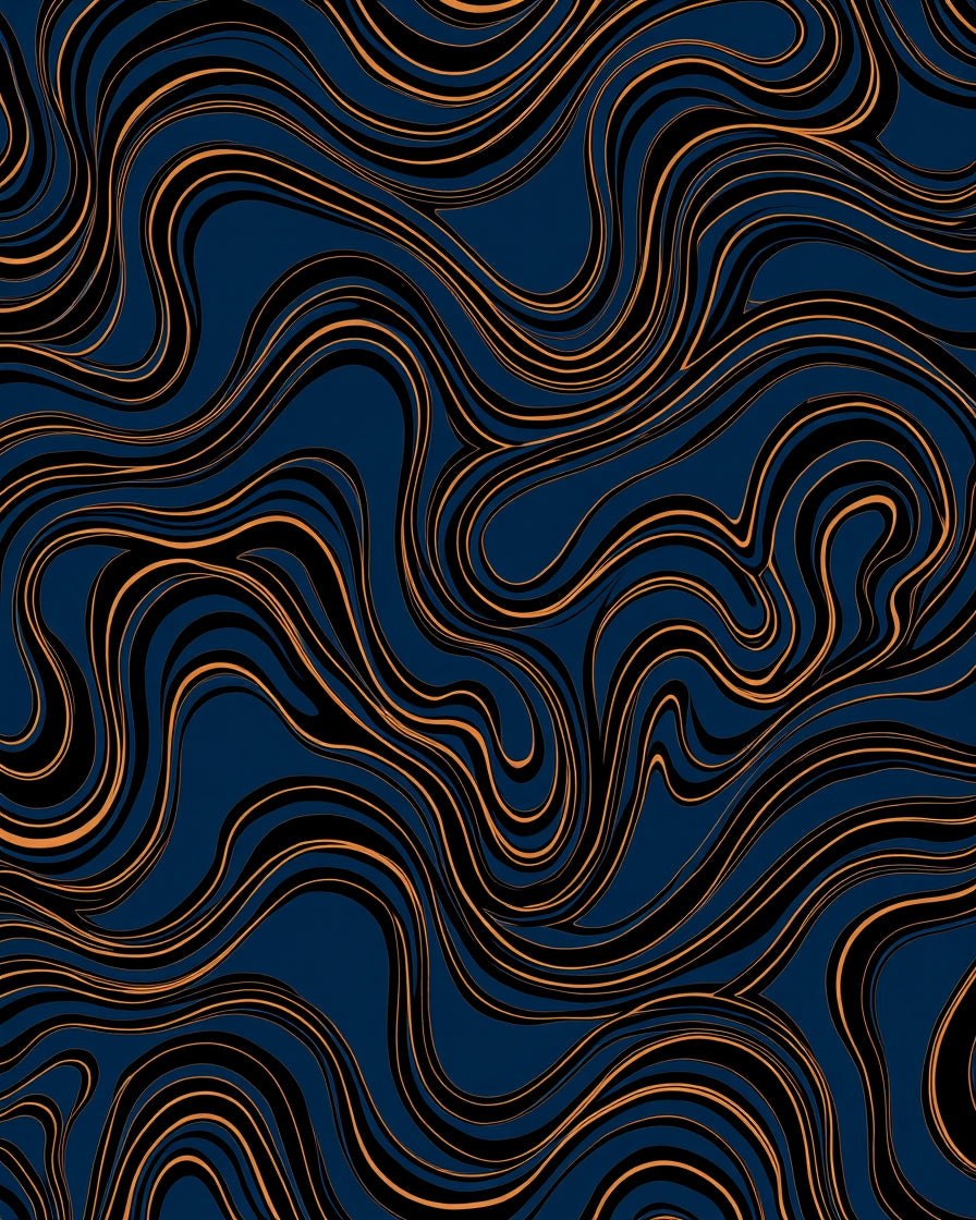 Deep Blue Orange Swirl Abstract Rug