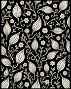Cream Floral Vine Scrollwork Rug