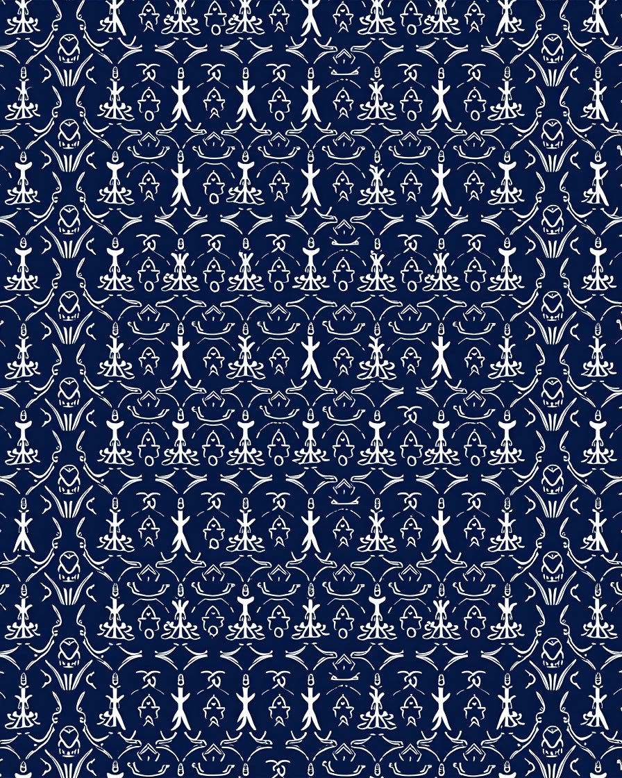 Deep Navy White Folkloric Figures Rug