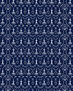 Deep Navy White Folkloric Figures Rug