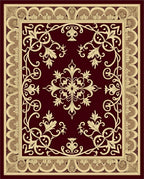 Maroon Floral Scrollwork Medallion Rug