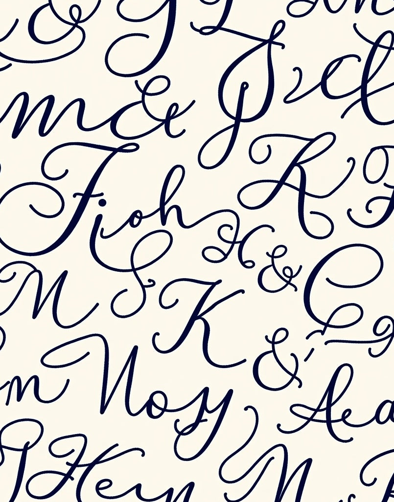Navy Script Alphabet Cream Rug