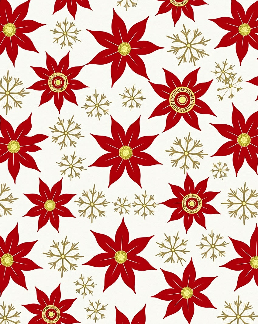 Crimson poinsettias gold snowflakes scattered Rug