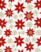 Crimson poinsettias gold snowflakes scattered Rug