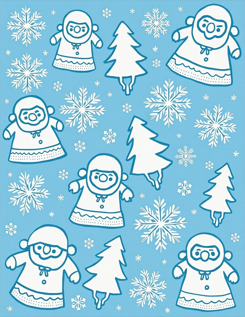 Blue Snowman Snowflake Christmas Trees Rug