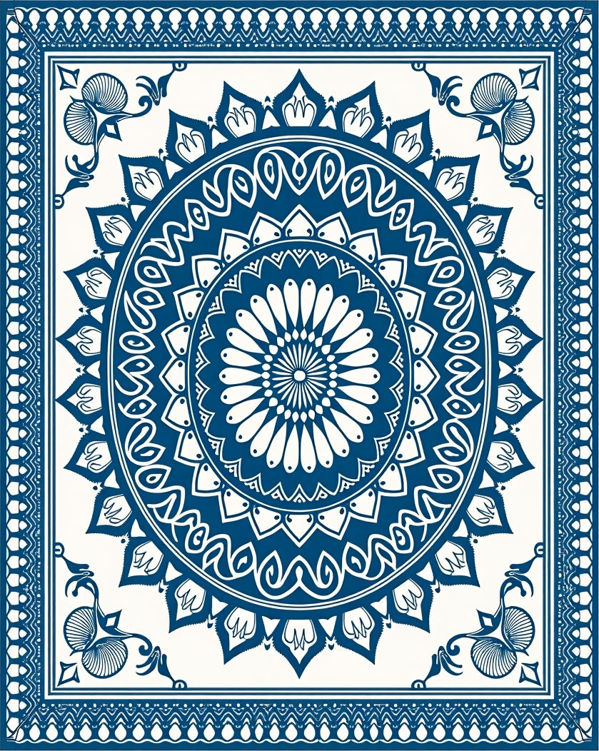 Deep Blue Intricate Medallion Rug