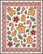 Festive Gingerbread Candy Cane Foliage Border Rug