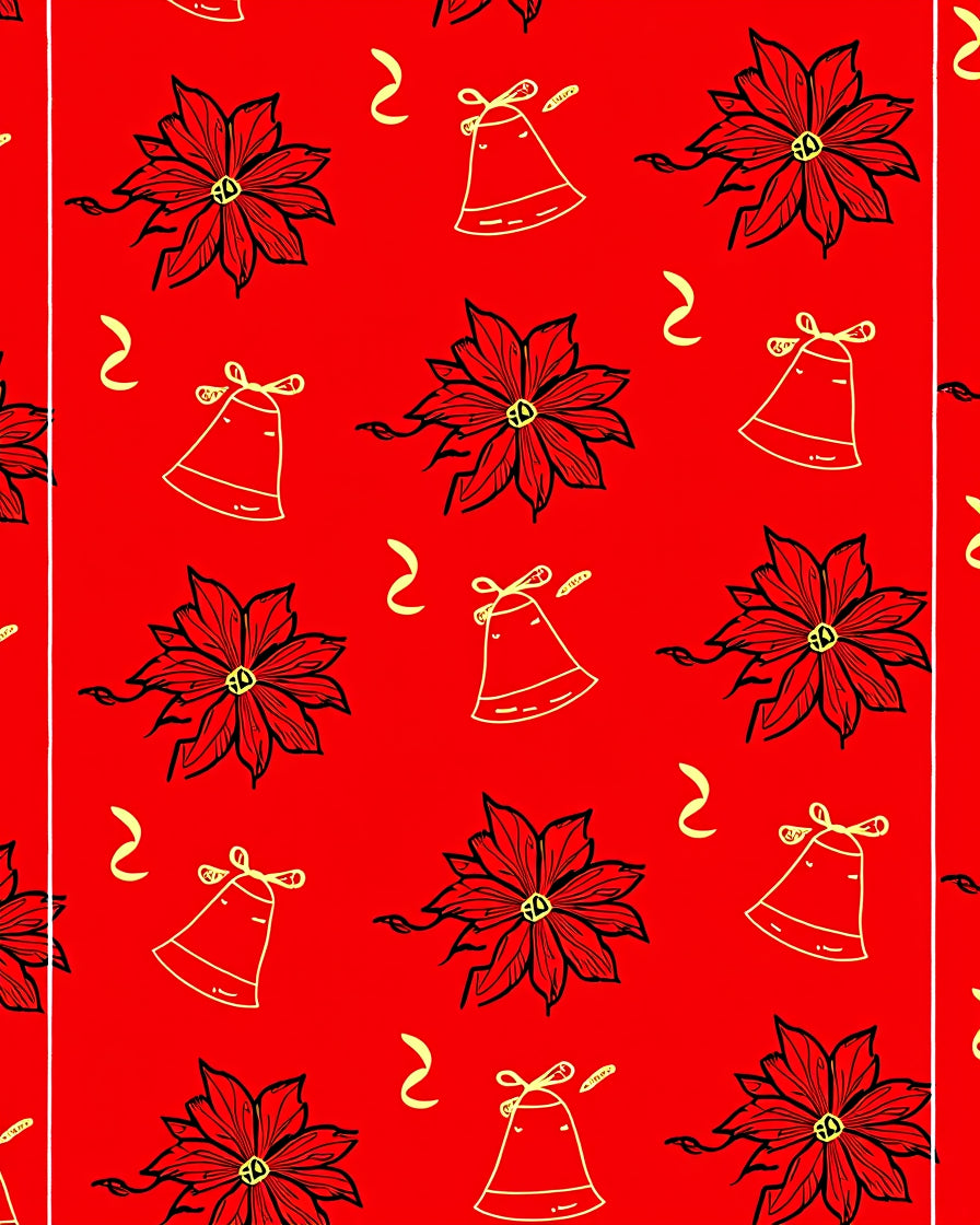 Red Poinsettia Bell Garland Rug