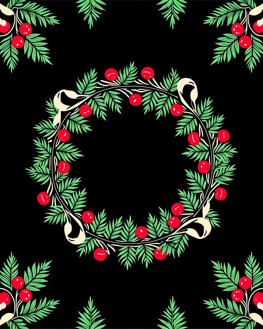 Festive Green Berry Laurel Ribbon Wreath Rug