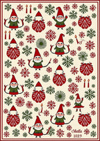 Festive Red Green Gnome Snowflake Scatter Rug