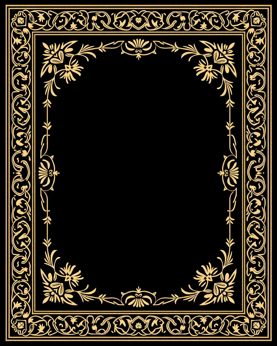 Golden Floral Ornate Scrolls Border Rug
