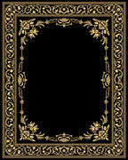 Golden Floral Ornate Scrolls Border Rug