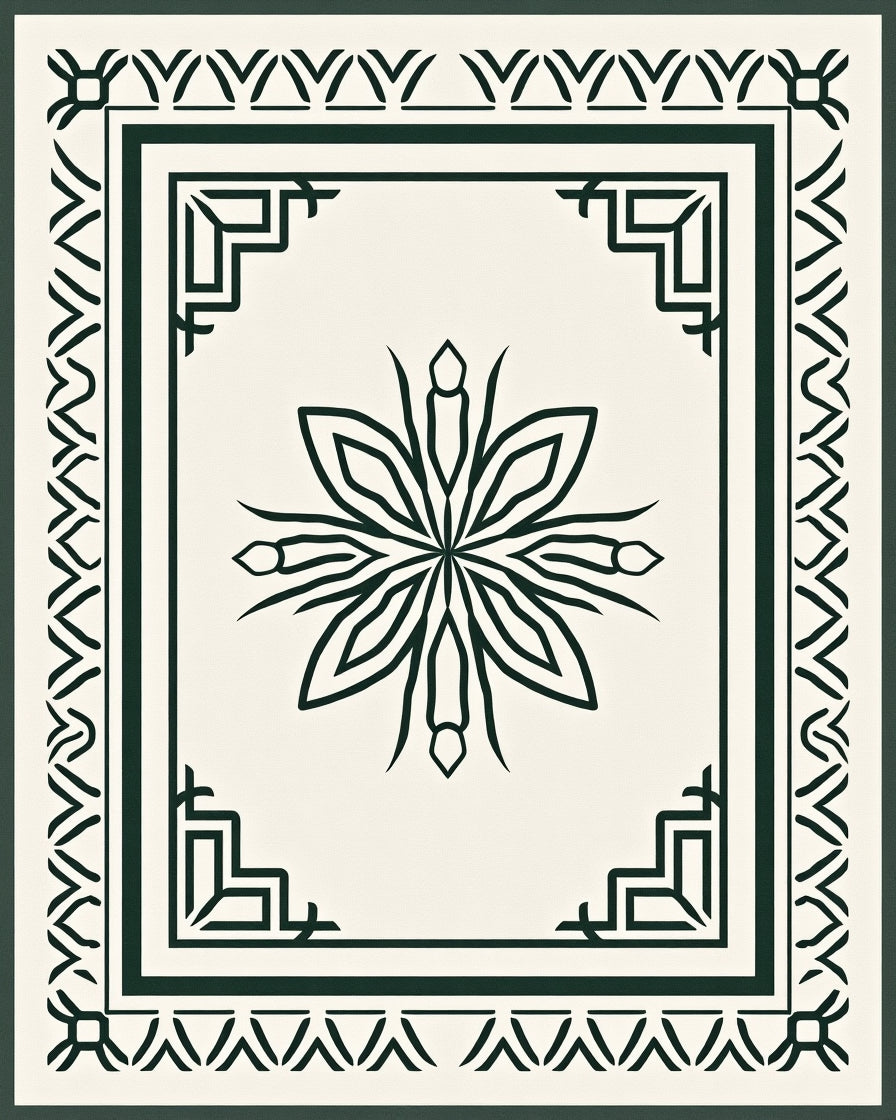 Dark Forest Green Floral Medallion Border Rug