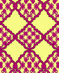 Vibrant Magenta Arching Filigree Yellow Rug