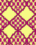 Vibrant Magenta Arching Filigree Yellow Rug