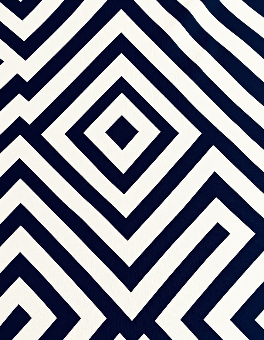 Navy White Geometric Diamond Maze Rug