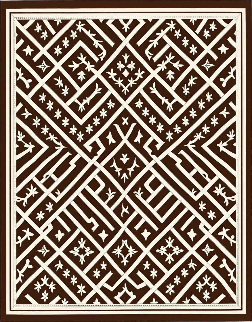 Geometric Brown and Cream Lattice Rug