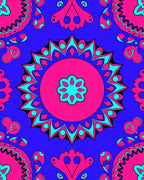 Vibrant Fuchsia Blue Medallion Mandala Rug