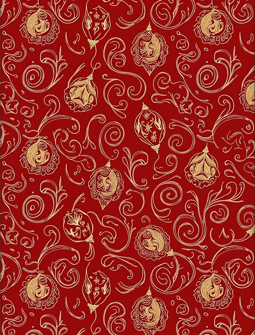 Red Gold Ornate Vintage Bauble Swirl Rug
