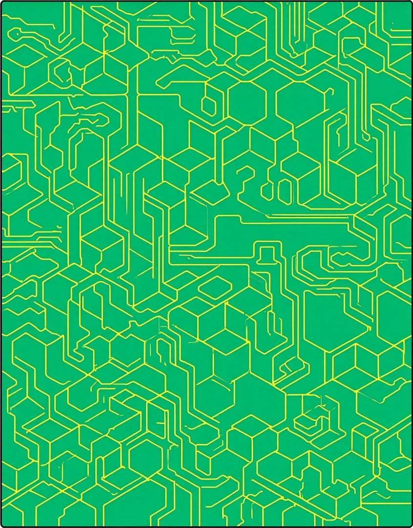 Green Geometric Circuit Board Rug