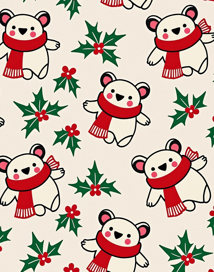 Festive Polar Bears Holly Red Scarf Rug