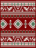 Cherry Red Folk Art Animals Snowflakes Rug