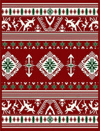 Cherry Red Folk Art Animals Snowflakes Rug