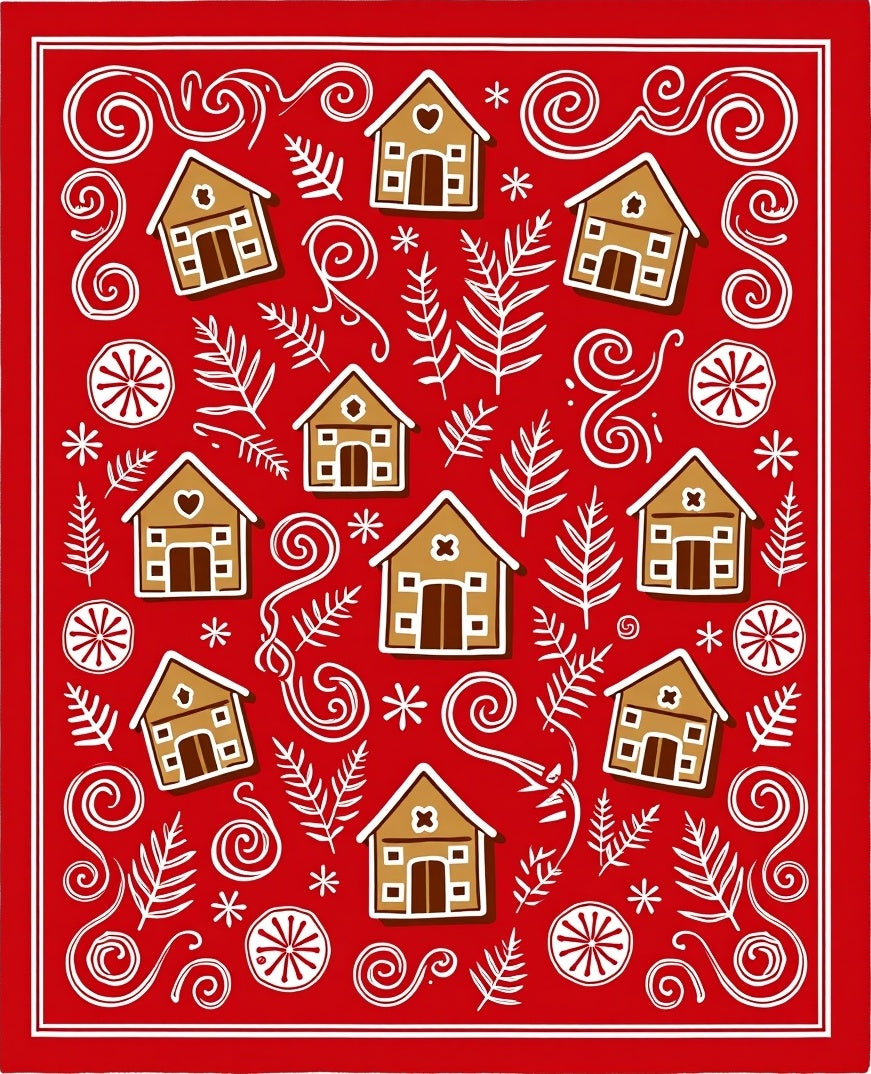 Gingerbread Houses Red Holiday Collection Rug