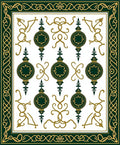Elegant Dark Green Gold Orb Motif Rug