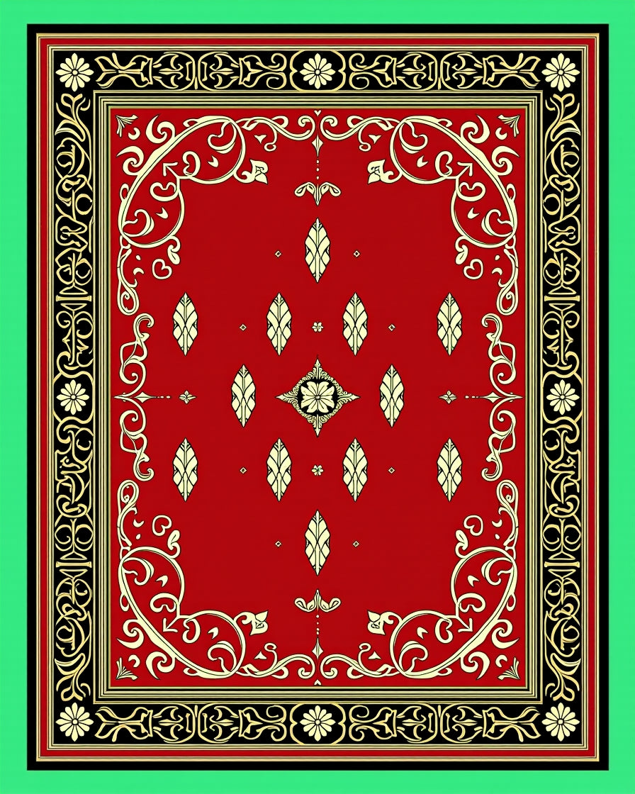Rich Red Ivory Ornamental Border Rug