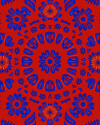 Vibrant Red Blue Floral Mandala Rug
