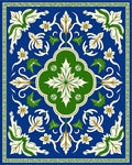 Blue White Green Floral Medallion Rug