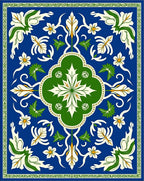 Blue White Green Floral Medallion Rug
