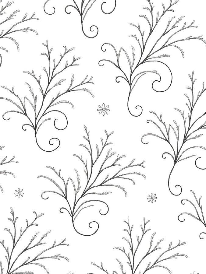 Delicate Black Floral Swirl Whimsical Art Rug