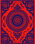 Vibrant Scarlet Sun Mandala Textile Rug
