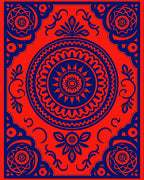 Vibrant Scarlet Sun Mandala Textile Rug