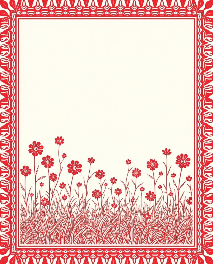 Crimson Meadow Wildflower Border Rug