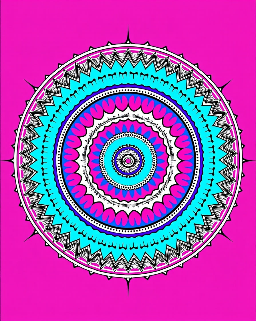 Vibrant Pink Teal Mandala Medallion Rug