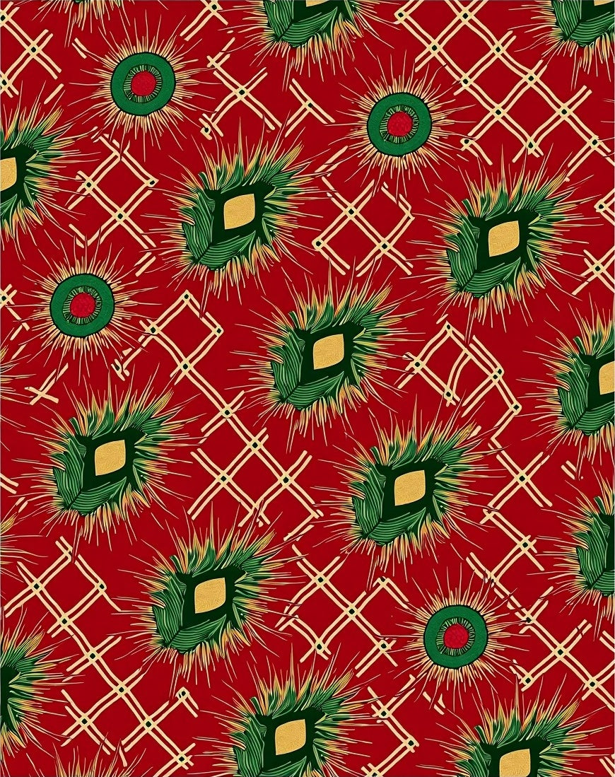 Crimson Green Spiky Floral Diamond Rug