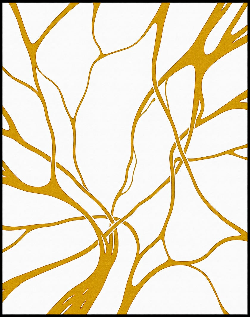 Golden Branch Abstract Flow Rug