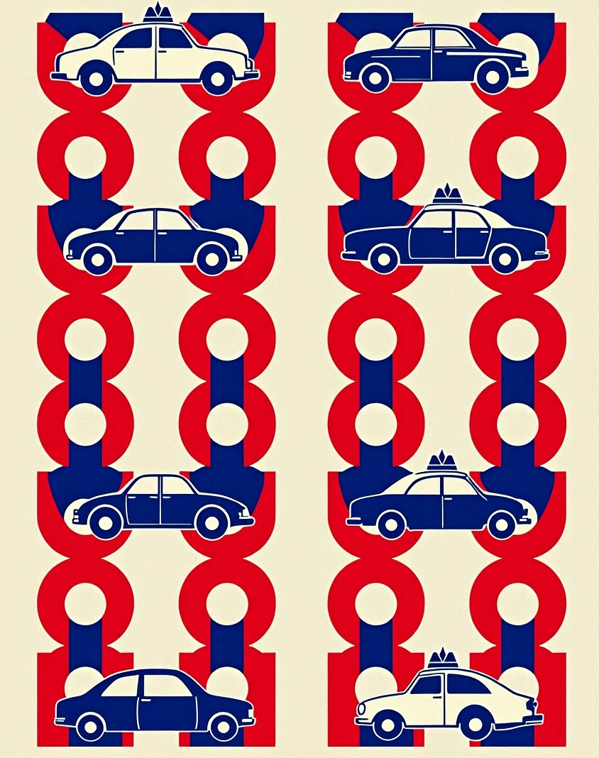 Retro Blue Red Car Repeat Rug