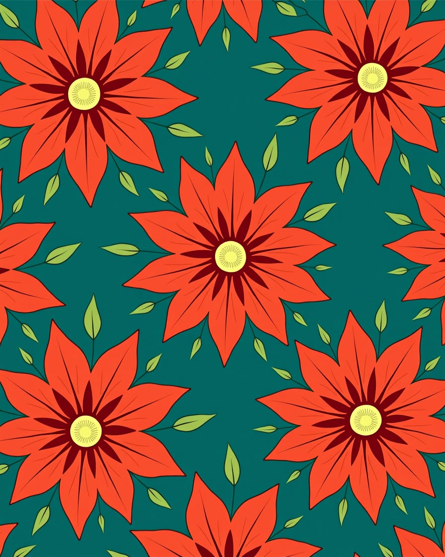 Vivid Orange Floral Garden Teal Rug