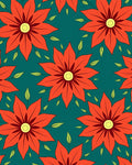 Vivid Orange Floral Garden Teal Rug