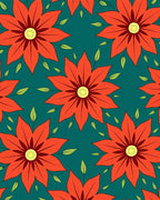 Vivid Orange Floral Garden Teal Rug