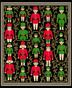 Folk Art Red Green Soldier Motif Rug