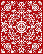 Red White Mandala Scrollwork Medallion Rug