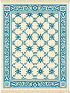 Cream and Teal Lattice Floral Border Rug