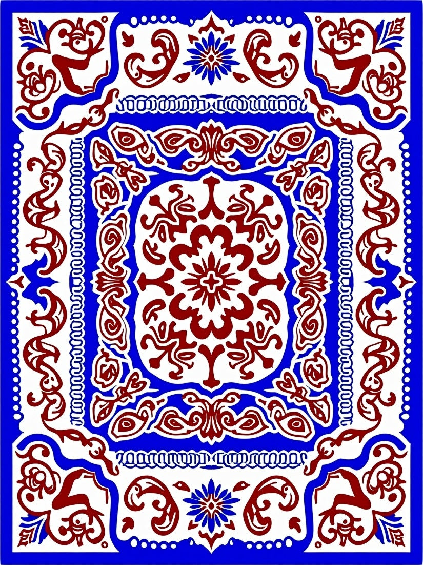 Crimson and Cobalt Mandala Statement Rug