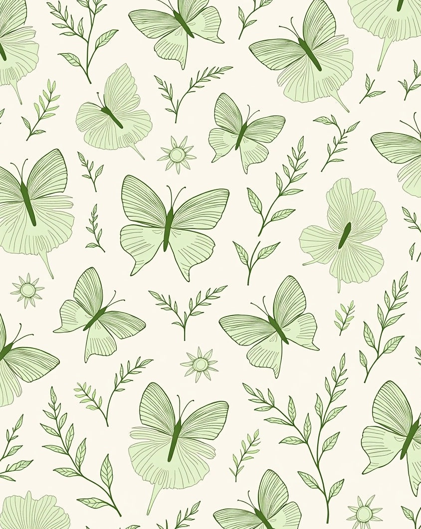 Soft Green Butterfly Botanical Whimsy Rug